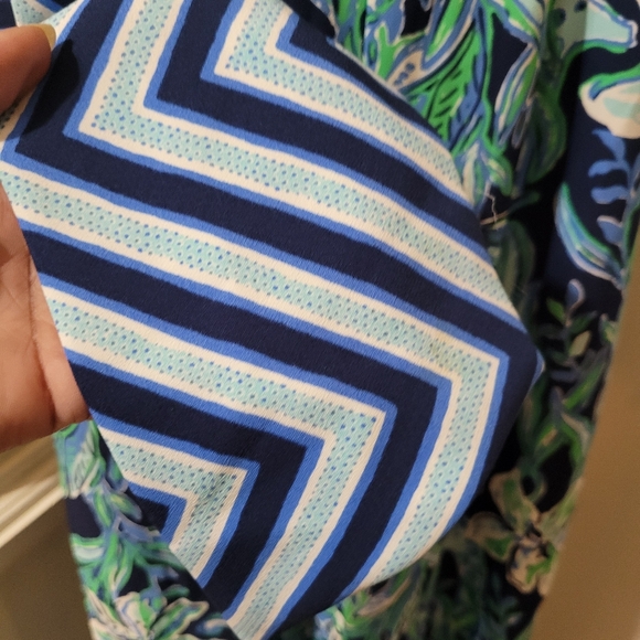 Lilly Pulitzer Blue Green Nila Jumpsuit with striped fabric tie belt wide leg - Picture 10 of 16
